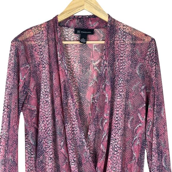INC International Concepts Surplice Top Womens L Pink Snake Print Sheer Y2K Boho - Picture 2 of 5